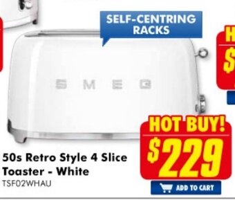 The Good Guys Smeg - 50s Retro Style 4 Slice Toaster - White - TSF02WHAU offer