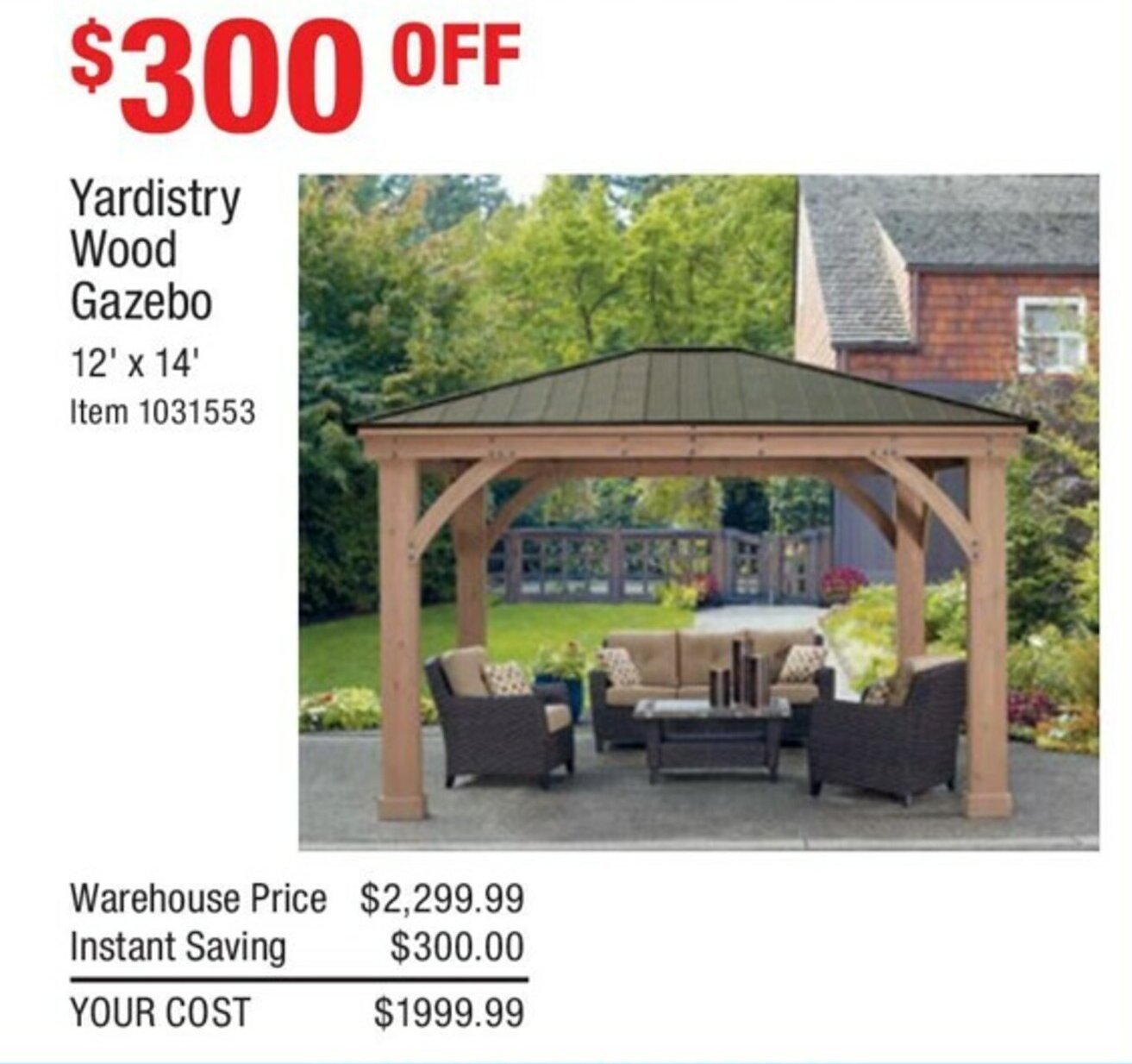 Yardistry Wood Gazebo 12' by 14' offer 