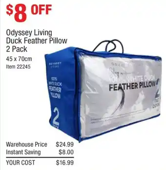 Odyssey Living Duck Feather Pillow 2 Pack