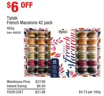 Costco Tipiak French Macarons 42 pack 465g offer