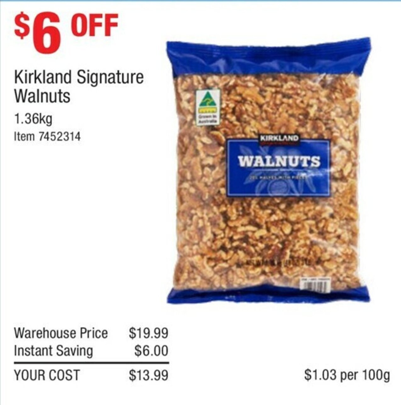 Kirkland Signature Walnuts 1.36kg offer at Costco