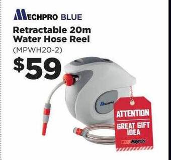 Repco Mechpro blue retractable 20m water hose reel offer