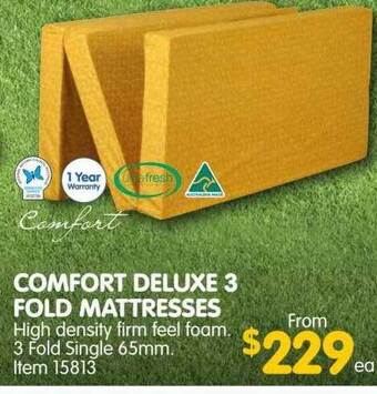 Clark Rubber Comfort deluxe 3 fold mattresses offer