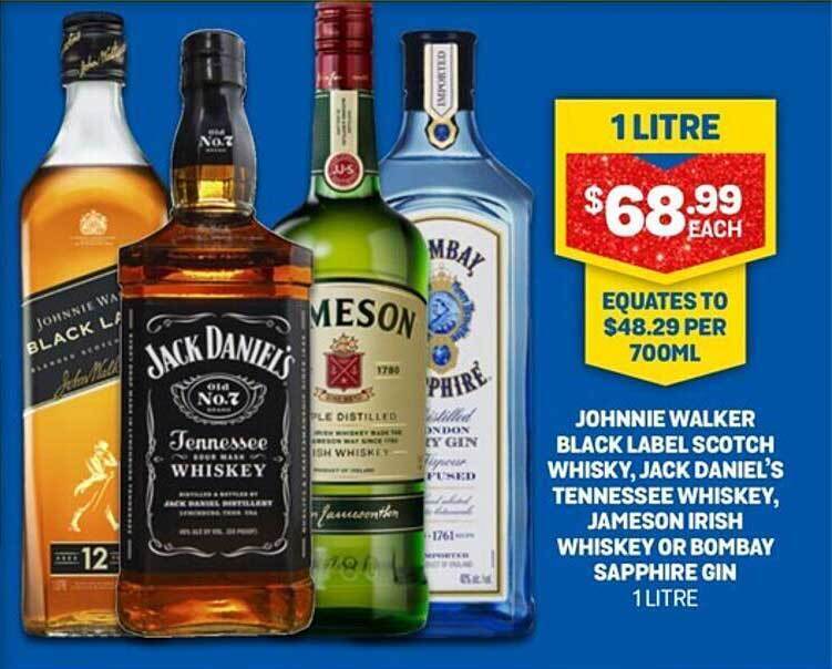 Johnnie walker black label scotch whisky jack daniel's tennessee