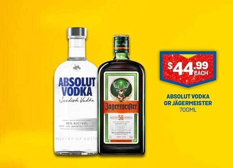 Absolut vodka or jägermeister offer at Bottlemart