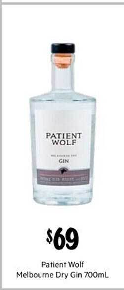 Patient wolf melbourne dry gin 700ml