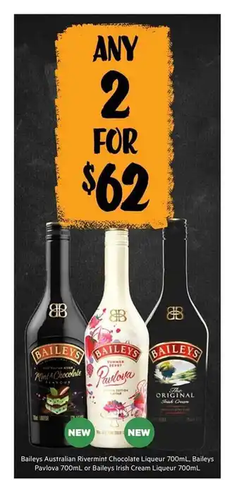 Baileys australian rivermint chocolate liqueur 700ml, beileys pavlova 700ml or baileys irish cream liqueur 700ml