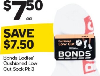 Woolworths Bonds Ladies' Cushioned Low Cut Sock Pk 3 offer