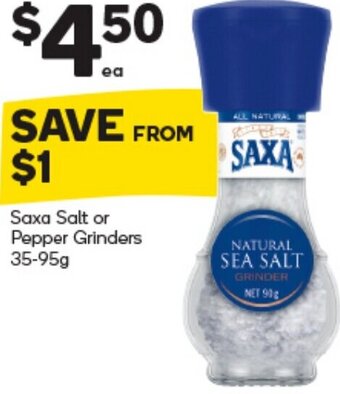 Woolworths Saxa Salt or Pepper Grinders 35-95g offer