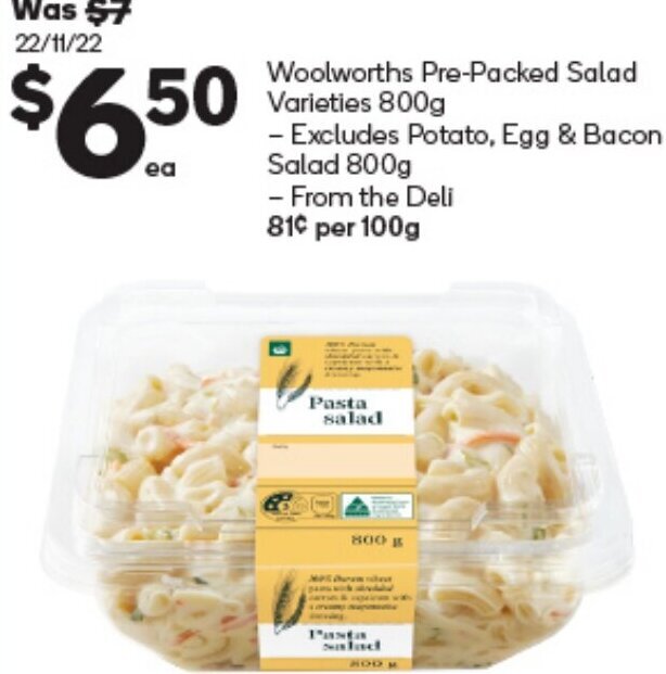 Woolworths PrePacked Salad 800 g offer at Woolworths