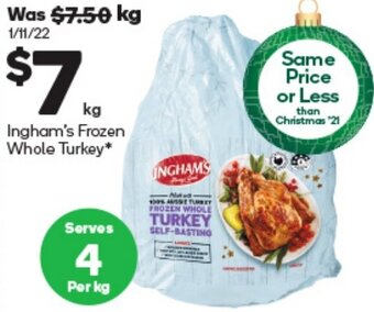 Woolworths Ingham's Frozen Whole Turkey offer