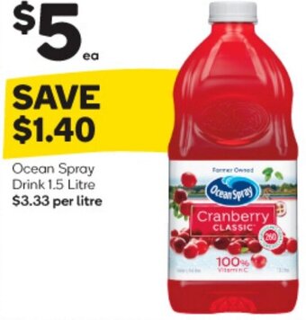 Woolworths Ocean Spray Drink 1.5 Litre offer