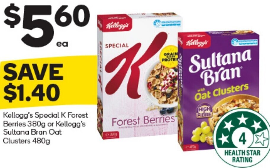 Kellogg's Special K Forest Berries 380 g or Kellogg's Sultana Bran Oat