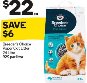 Woolworths Breeder's Choice Paper Cat Litter 24 Litre offer