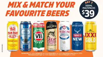 Woolworths Nam Nam Alley 500ml, Victoria Bitter 500ml, Great Northern Super Crisp 500ml, Peroni Nastro Azzuro Lager 500ml offer