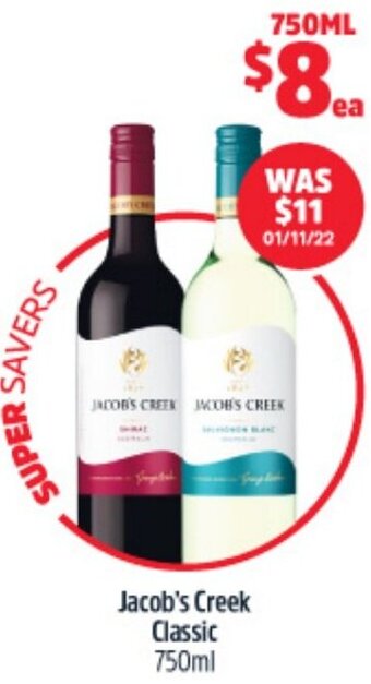 Woolworths Jacob's Creek Classic 750ml offer