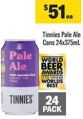 Liquorland Tinnies Pale Ale Cans 24x375ml offer