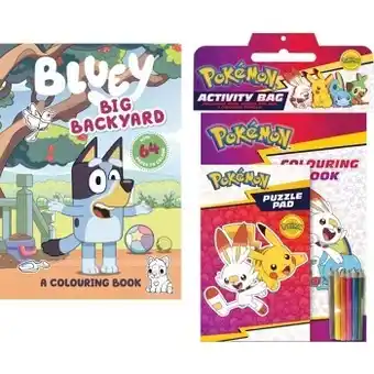 BIG W Bluey big backyard a colouring book or pokémon activity bag offer