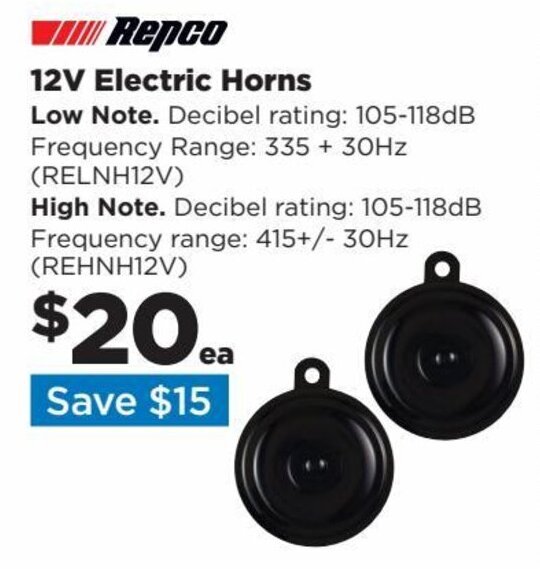Repco 12V Electric Horns Low Note offer at Repco