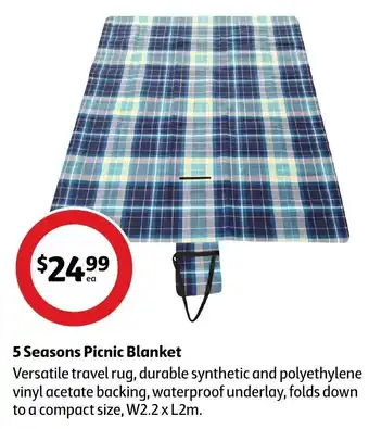 Coles 5 Seasons Picnic Blanket W2.2xL2m offer