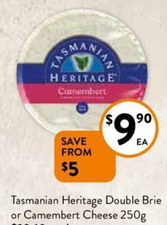 Foodworks Tasmanian Heritage Double Brie or Camembert Cheese 250g offer