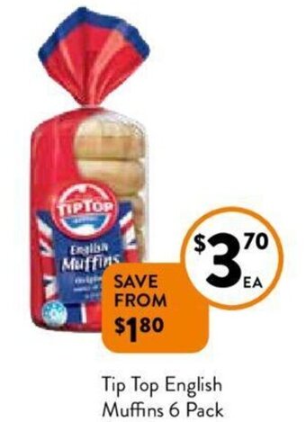 Foodworks Tip Top English Muffins 6 Pack offer