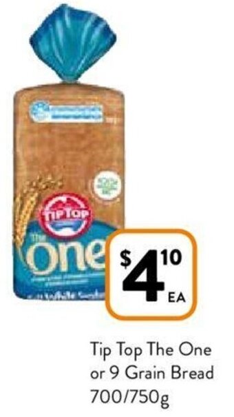Foodworks Tip Top The One or 9 Grain Bread 700/750g offer