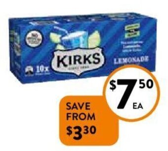 Foodworks Kirks Soft Drink Cans 10 pack x 375ml offer