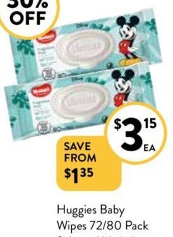 Foodworks Huggies Baby Wipes 72/80 pack offer