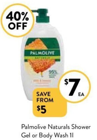 Foodworks Palmolive Naturals Shower Gel or Body Wash 1L offer
