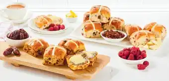 Coles Sticky Date & Butterscotch, Raspberry & White Choc or Premium Fruit Hot Cross Buns 4 Pack