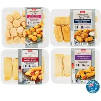 Coles Coles entertaining cheesy pork hot dog bites 380g, coles entertaining beef croquettes with aioli 280g, coles entertaining pek offer