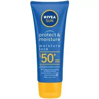 Coles Nivea sun protect & moisture sunscreen lotion spf50+ 100ml^ offer