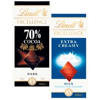 Coles Lindt excellence or lindor block chocolate 80g-100g offer