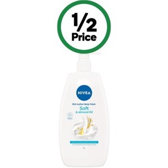 Woolworths Nivea rich lather soft moisture shower gel & body wash 1 litre offer