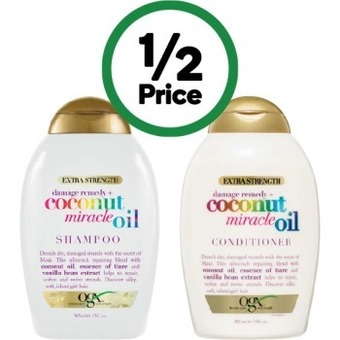 Woolworths Ogx extra strength shampoo or conditioner 385ml offer