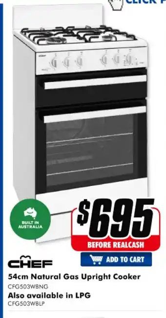 The Good Guys CHEF - 54cm Natural Gas Upright Cooker - CFG503WBNG offer