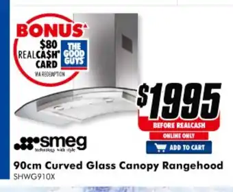 The Good Guys Smeg - 90cm Curved Glass Canopy Rangehood - SHWG910X offer