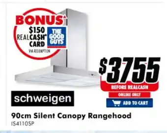 The Good Guys Schweigen - 90cm Silent Canopy Rangehood - IS4110SP offer