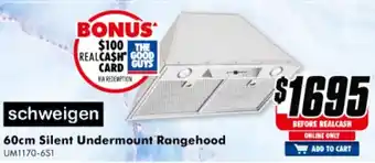 The Good Guys Schweigen - 60cm Silent Undermount Rangehood - UM1170-6S1 offer