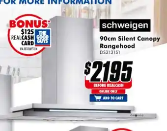 The Good Guys Schweigen - 90cm Silent Canopy Rangehood - DS3131S1 offer
