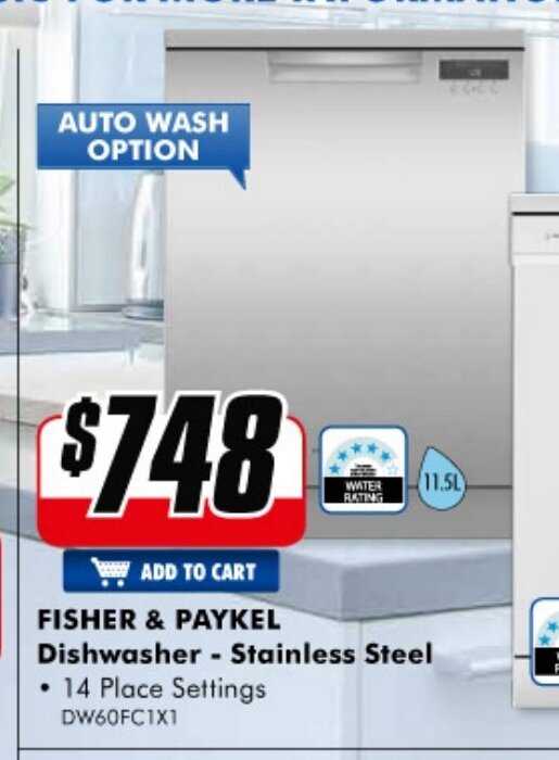 Fisher & Paykel Dishwasher Stainless Steel DW60FC1X1 offer at The Good Guys