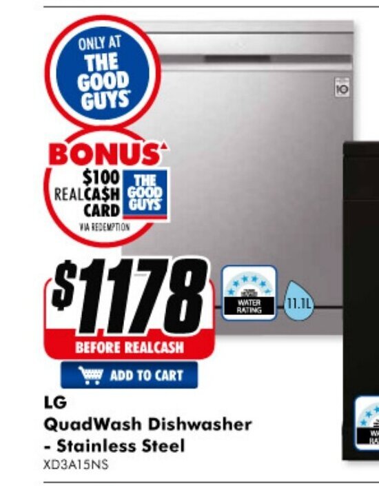 LG Quadwash Dishwasher Stainless Steel XD3A15NS offer at The Good