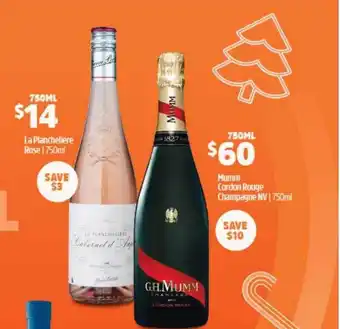 BWS La plancheliere rose mumm cordon rouge champagne offer
