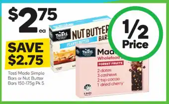 Woolworths Tasti Made Simple Bars or Nut Butter Bars 150-175g Pk 5 offer