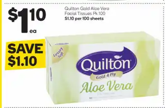 Woolworths Quilton Gold Alce Vera Facial Tissues Pk 100 offer