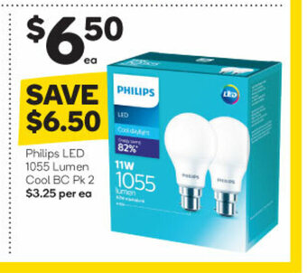 Woolworths Philips LED 1055 Lumen Cool BC Pk 2 offer