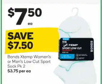 Woolworths Bonds Xtemp Women's or Men's Low Cut Sport Sock Pk 2 offer