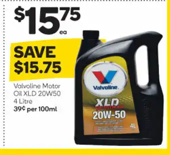 Woolworths Valvoline Motor Oil XLD 20W50 4 Litre offer