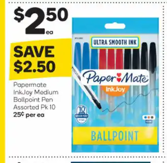 Woolworths Papermate InkJoy Medium Ballpoint Pen Assorted Pk 10 offer